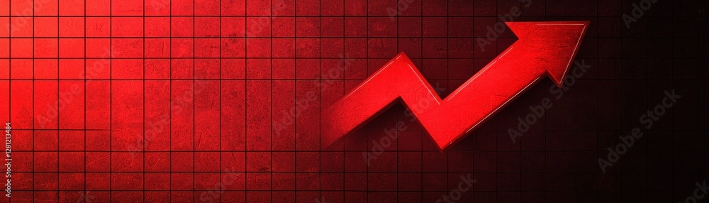 Poster red graph arrow representing growth on a textured background for business and financial concepts