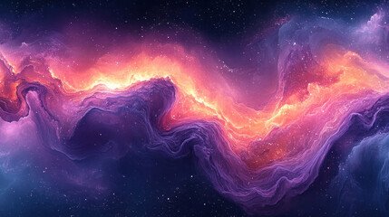 Fototapeta premium Abstract wallpaper mimicking cosmic swirls with glowing stars and nebulous clouds in shades of purple and teal