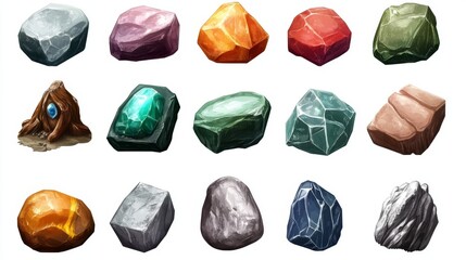Fototapeta premium A set of icons for games. Stones. Isolated on a white background