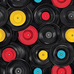 Collection of repeated vinyl records in various arrangements highlighting unique textures and details