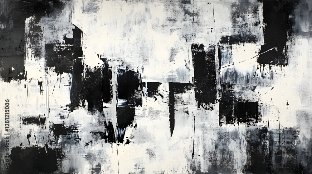 Poster captivating monochrome abstract cityscape with dramatic brushstrokes and atmospheric textures this s