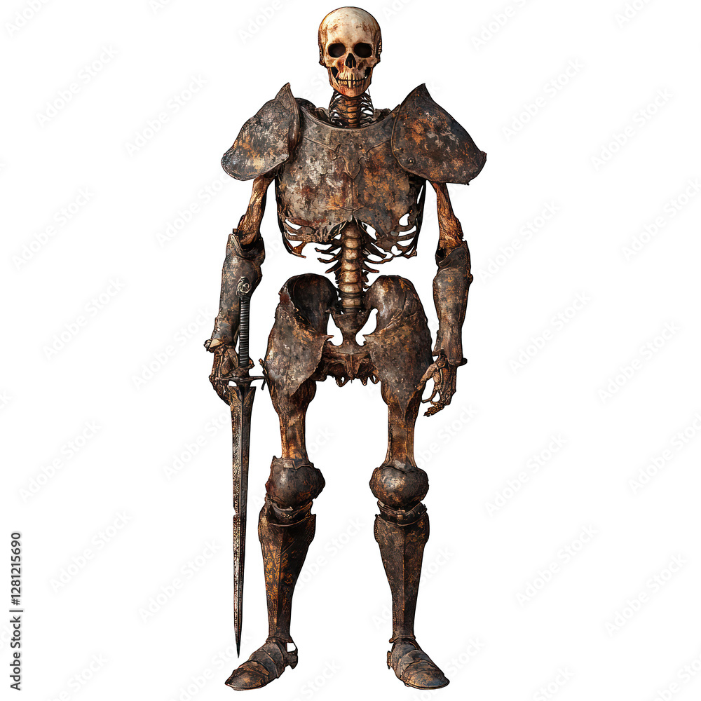 Poster rusty and cursed skeletal remains of a knight isolated on transparent background