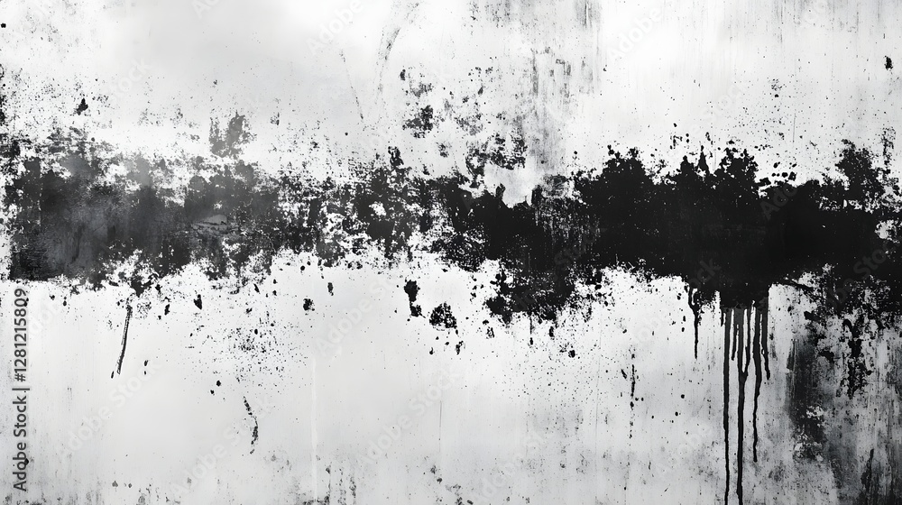 Aufkleber Captivating Monochrome Abstract Ink Splash Painting with Textured Splatters and Fluid Patterns  Dynamic experimental artwork with a moody dramatic and sophisticated aesthetic