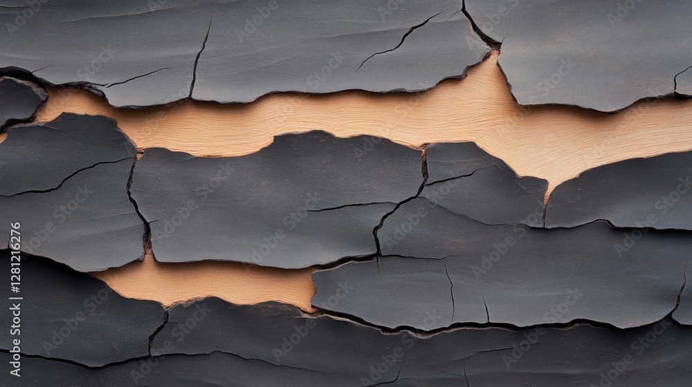 Poster close-up view of textured tree bark showing intricate patterns and grooves offering ample copy space