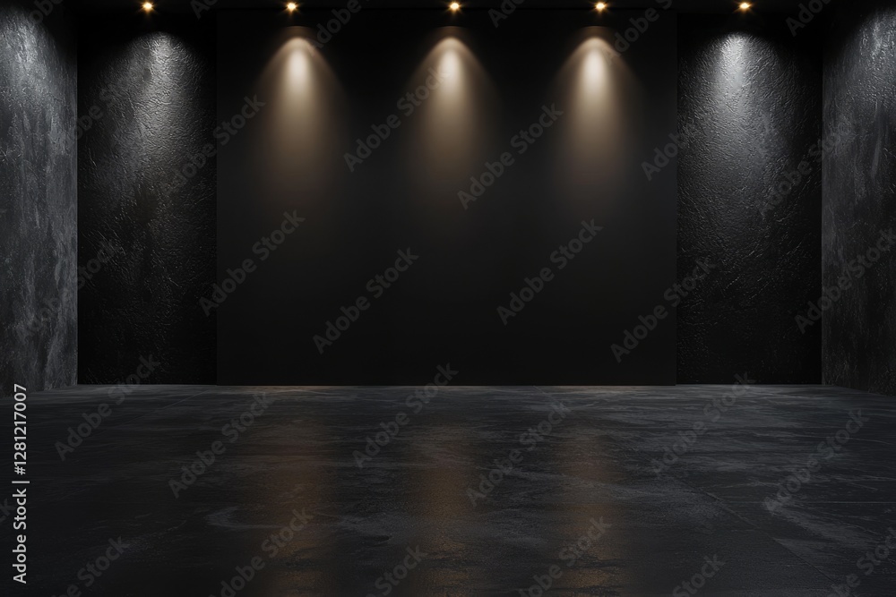 Aufkleber the space features recessed lighting and walls that have a textured appearance, creating a dark atmo