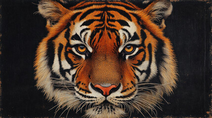 Naklejka premium Animal print wallpaper with bold tiger stripes in orange and black, exuding a wild aesthetic