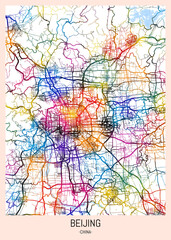 Beijing China City Map, district banner, business modern landmark, neighborhood paint travel, hometown downtown design, destination landmark