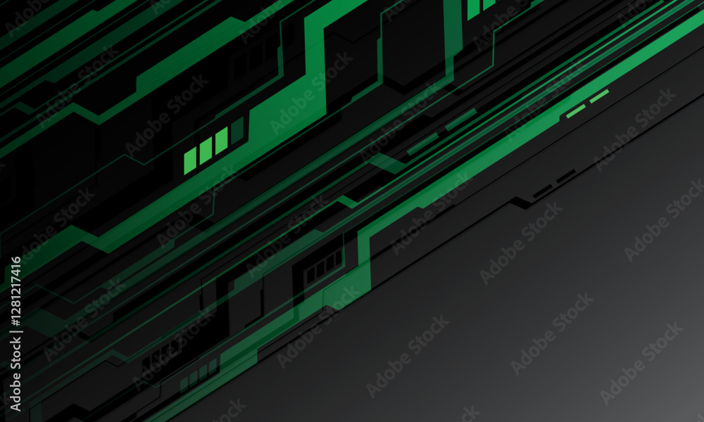 Poster Abstract green grey circuit lines technology connected electronics elements computer design modern futuristic on white background vector