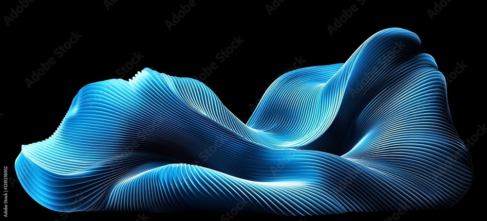 Poster black blue waves are visible in the blurred background with a grainy texture
