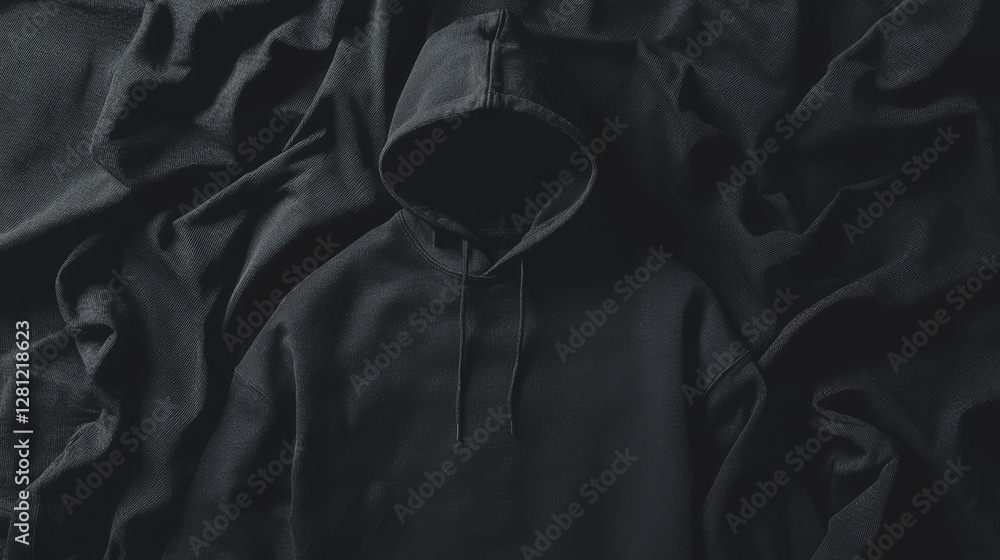 Poster a blank black hoodie mockup displaying front and back views, presented as a 3d rendering of an empty