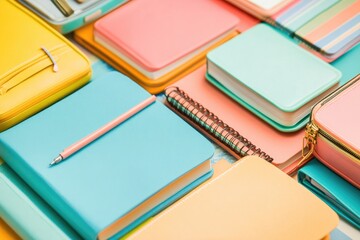 close-up photograph captures vibrant array of educational travel essentials neatly arranged