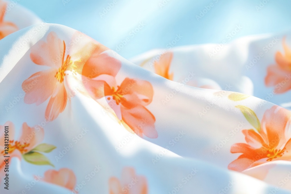 Poster close-up shot of intricate floral patterns on fabric with blurred background to create soft focus an