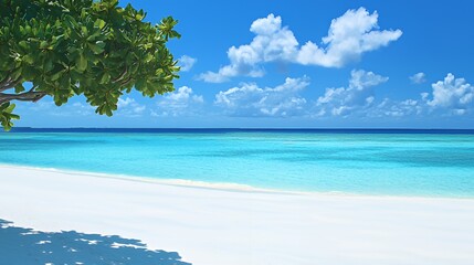 Fototapeta premium Tropical Beach Scene: Turquoise Water, White Sand, and Blue Sky