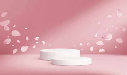 Elegant Pink Background With Petal Motif and Display Stands for Beauty or Product Design