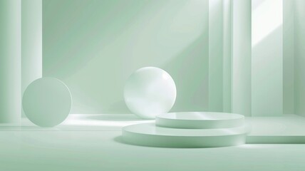 Minimalist green geometric abstract background with spheres and cylinders for modern design,World Homeopathy Day