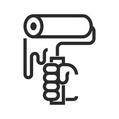 Hand holding paint roller - icon in bold line