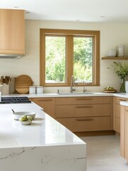 Fototapeta premium Modern kitchen with a minimalist aesthetic and natural accents