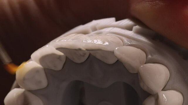 an interesting perspective of how a dental technician applies glaze as the final stage of creating veneers