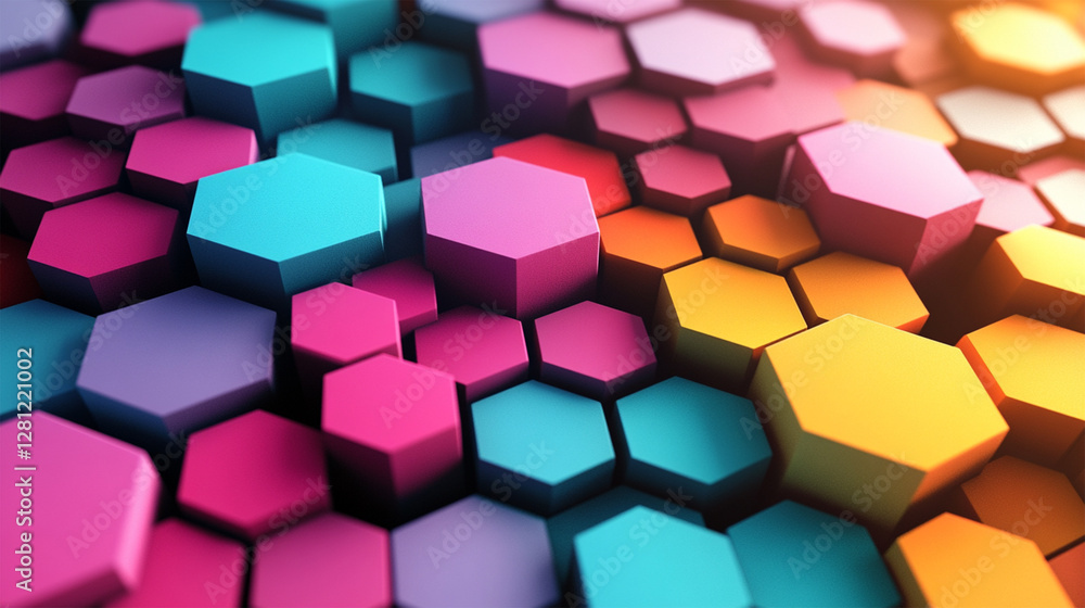 Wall mural 3d background walker hexagon background. colorful hexagonal tiles forming a 3d pattern