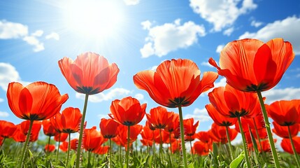 Obraz premium Vibrant Red Poppies in a Sunny Field