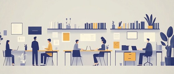 Coworkers collaborating in a modern office.