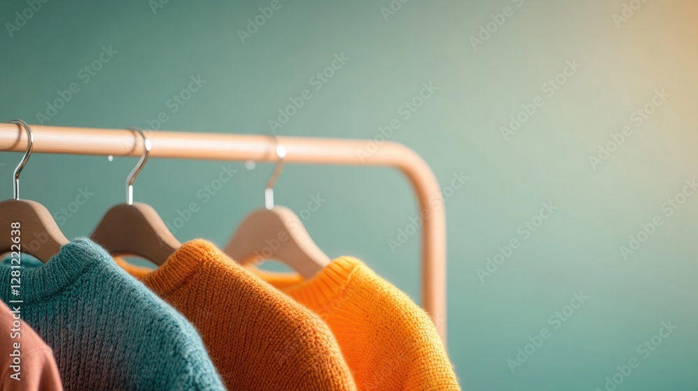Poster dynamic image of clothes rack display featuring neatly arranged second-hand clothing vibrant and var