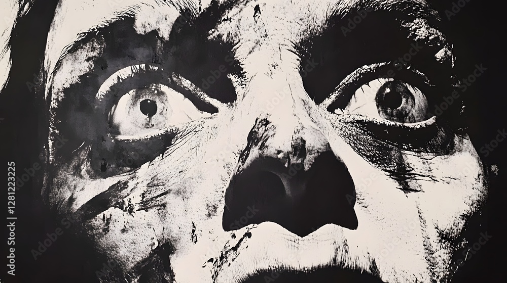 Poster captivating monochrome portrait with striking intensity and mysterious presence