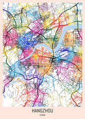 Hangzhou China City Map, district banner, business modern landmark, neighborhood paint travel, hometown downtown design, destination landmark