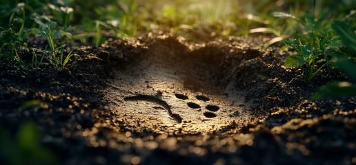 Dog paw print in mud.