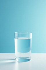 A Glass of Pure, Refreshing Water on a Smooth Surface Against a Light Blue Background