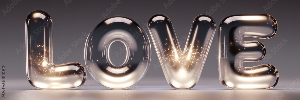 Fototapete the image is a close up of the word love in a glass bubble. the bubbles are filled with glitter, giv