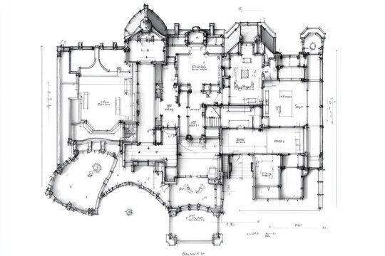Classic medieval castle house plan with labeled rooms and dimensions