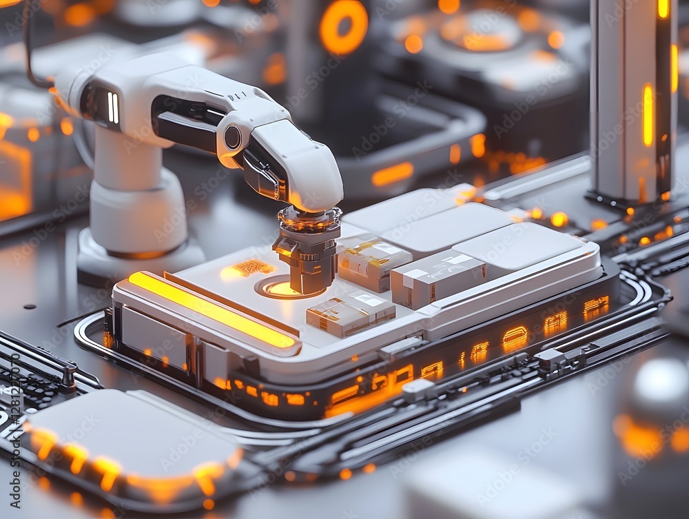 Aufkleber a close-up view of a robotic arm assembling components on a modern industrial assembly line