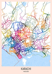 Karachi Pakistan City Map, district banner, business modern landmark, neighborhood paint travel, hometown downtown design, destination landmark