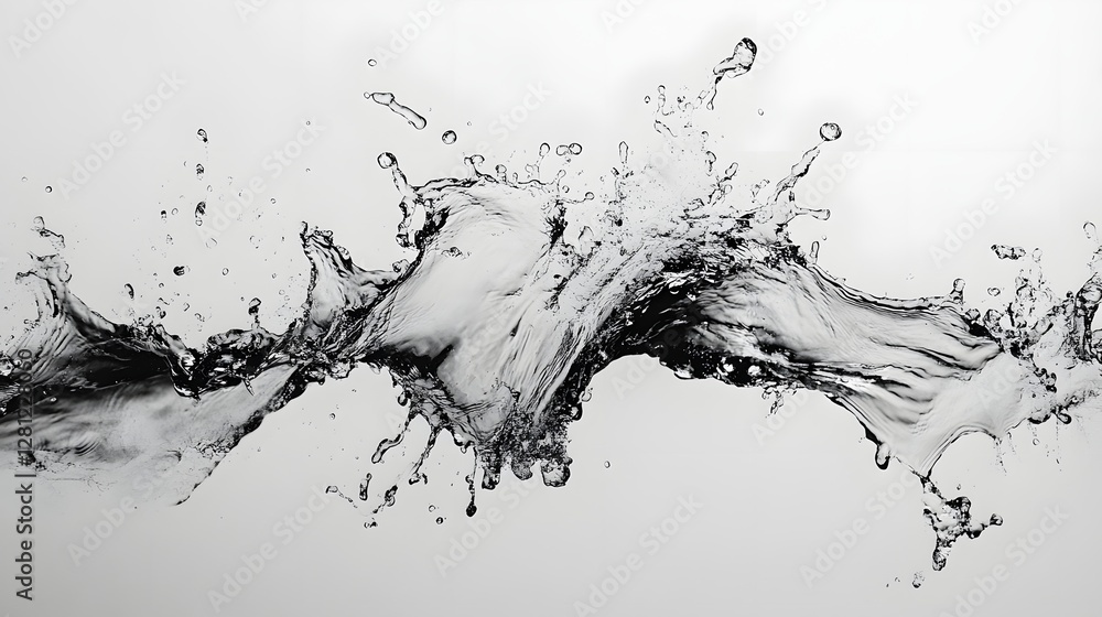 Poster Captivating Splash of Liquid Energy in Black and White Abstract Art  Dramatic and mesmerizing water movement captured in a style with a clean serene and elegant aesthetic