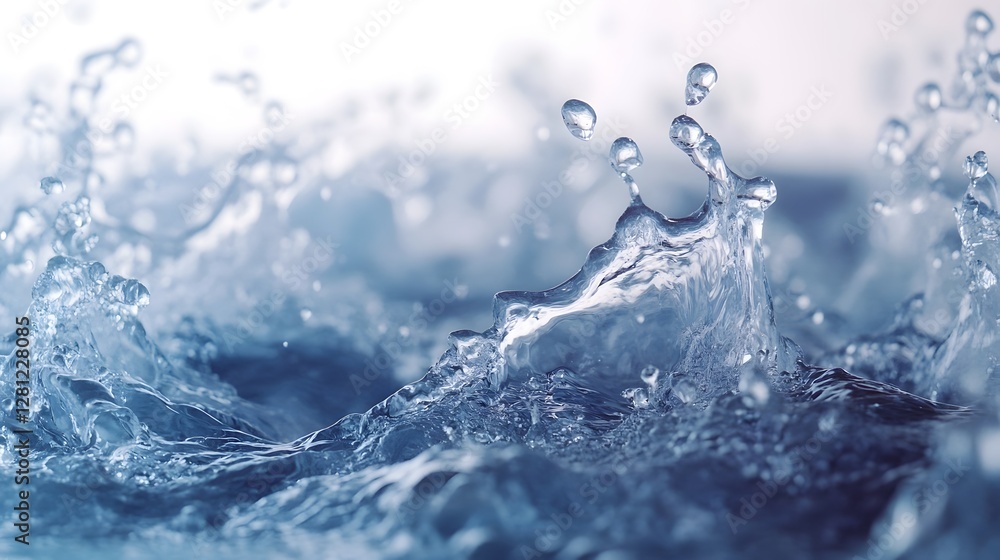 Poster Captivating splash of transparent liquid droplets frozen in mesmerizing motion creating a dynamic and ethereal abstract composition with a sense of fluidity energy and natural elegance