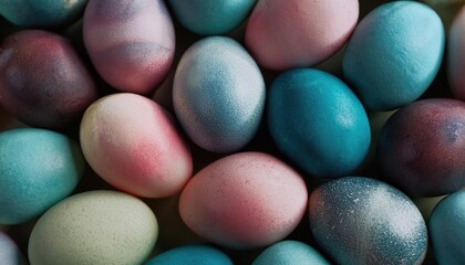 multicolored Easter eggs. Close-up of eggs decorated with colorful dye for Easter holiday