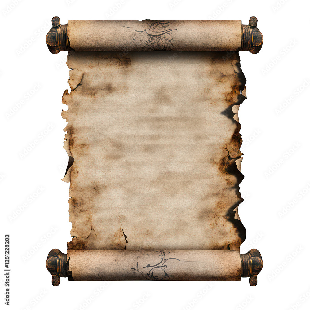 Poster torn and haunted royal decree scroll isolated on transparent background