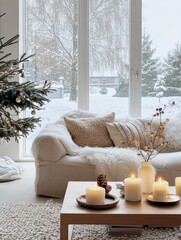 interior of an apartment showing cosy winter scene in a room