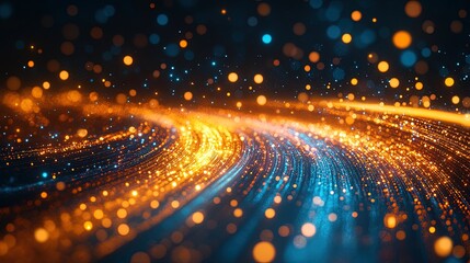 Fototapeta premium Technology-inspired abstract background with neon data streams, light trails, and futuristic symbols 