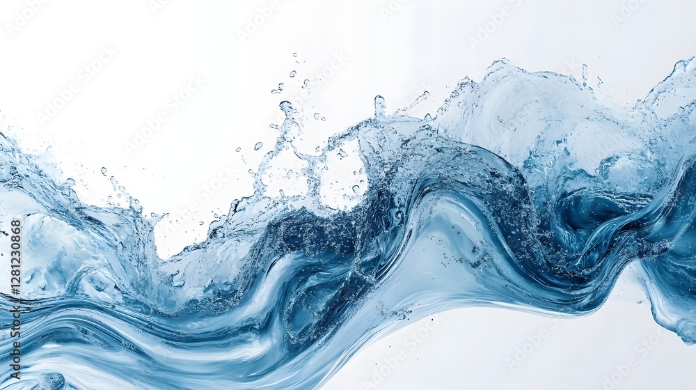 Poster Captivating Swirling Waves of Vibrant Blue Water Crashing and Splashing with Dynamic Energy and Force  Mesmerizing abstract water artwork with chaotic fluid motion organic patterns