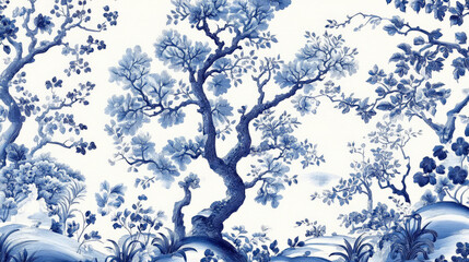 Chinese style blue landscape painting