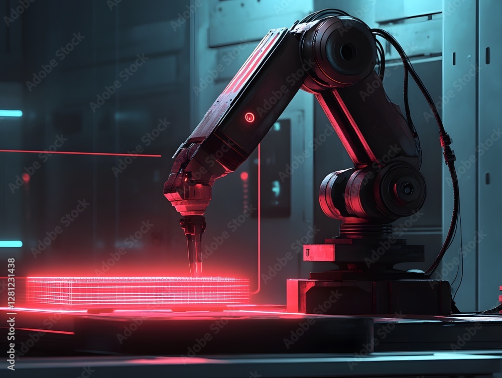 Poster a state-of-the-art robotic arm operating in a futuristic environment, showcasing precision and advan