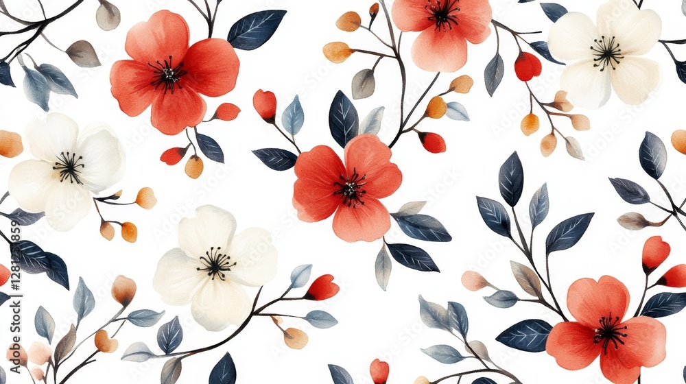 Poster delicate cherry blossoms bloom in shades of red and white, creating a beautiful spring pattern. this