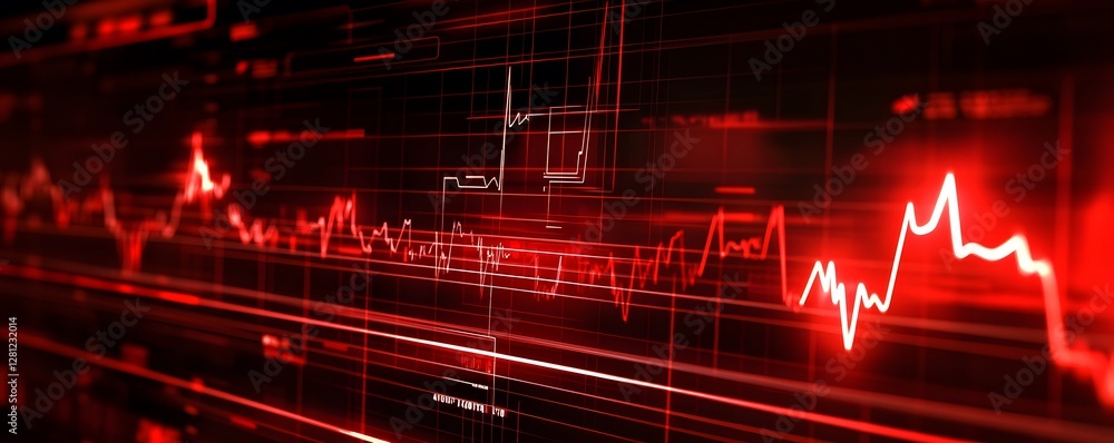 Aufkleber abstract red digital background depicting sound waves and fluctuating signals, perfect for technolog