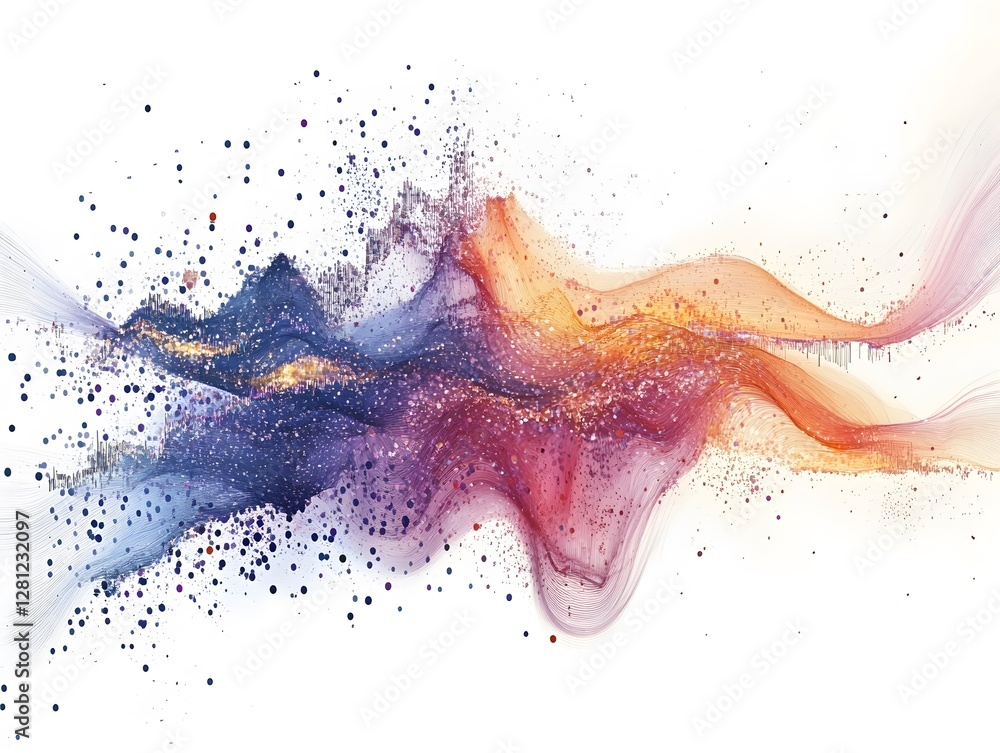 Poster an abstract graphic featuring vibrant splashes of color blending into one another, creating a sense 