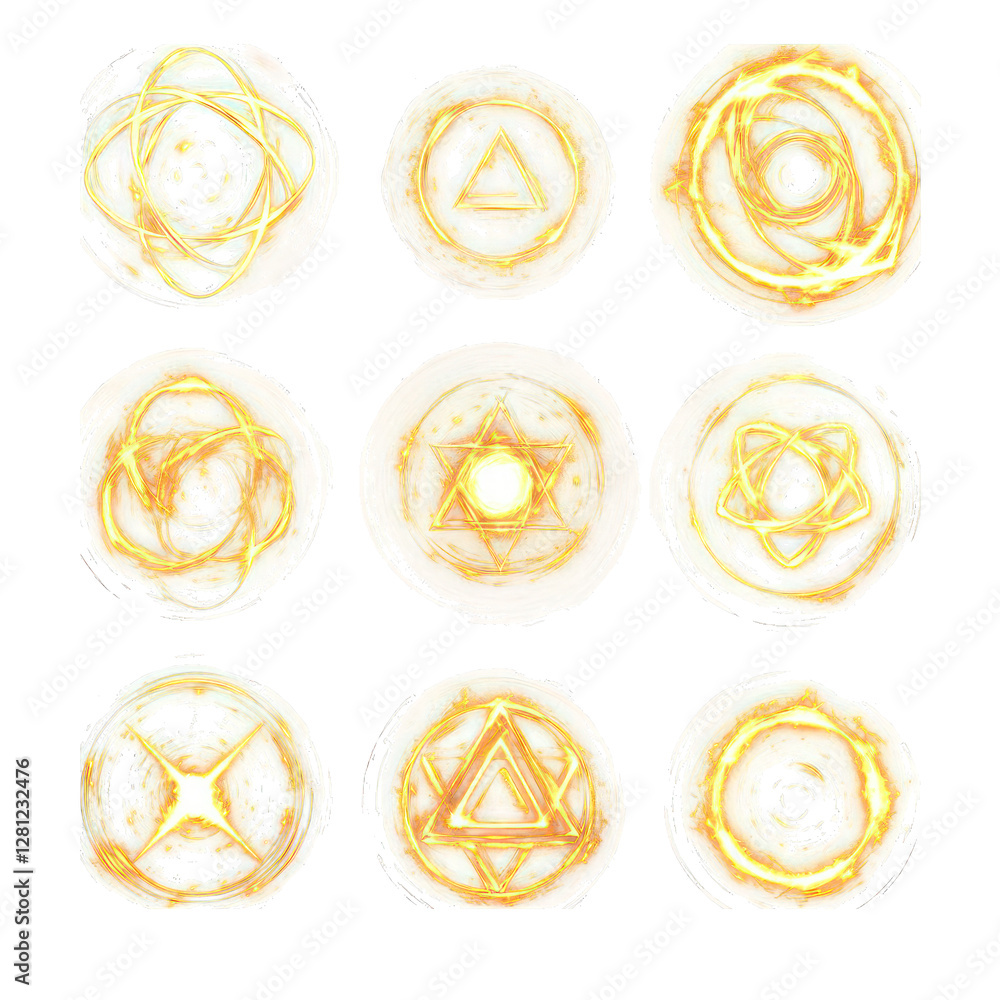 Poster floating and glowing arcane sigils isolated on transparent background