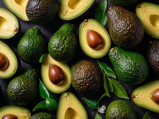 Avocado Background Photos. Rich, creamy interior and vivid yellow-green flesh. Generative AI.