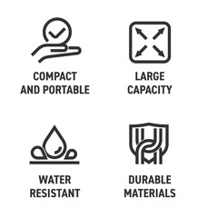 Multipurpose bold icons - Large Capacity, Compact, Portable, Durable and Water resistant