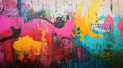 Abstract Colorful Spray Paint Graffiti Art on Urban Wall